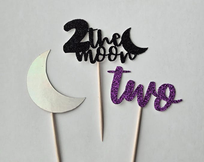 Space Cupcake Toppers: 'Two the Moon' Party Decor