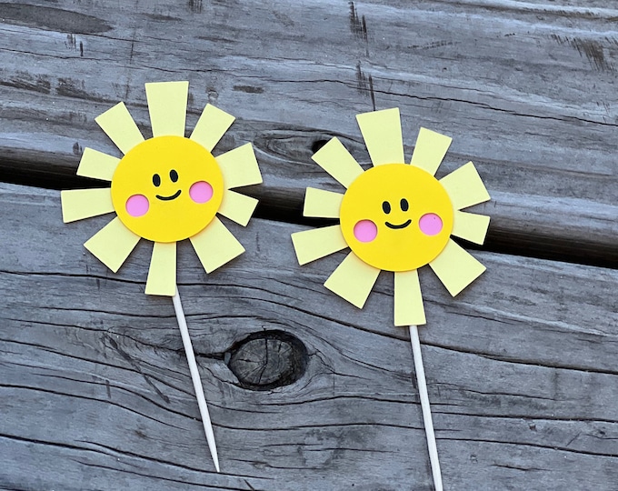 Sun cupcake toppers, sunny cupcake toppers, sunshine cupcake toppers, little sunshine cupcake toppers, sunny toppers, set of 12