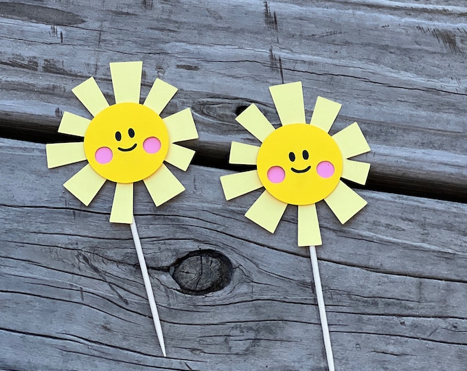 Sun cupcake toppers, sunny cupcake toppers, sunshine cupcake toppers, little sunshine cupcake toppers, sunny toppers, sun party decorations