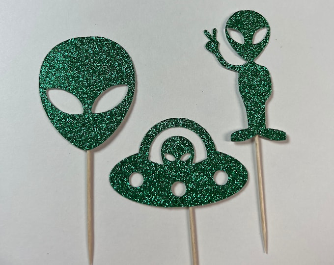 Alien cupcake toppers, alien toppers, extraterrestrial cupcake topper, space cupcake toppers, alien party decorations