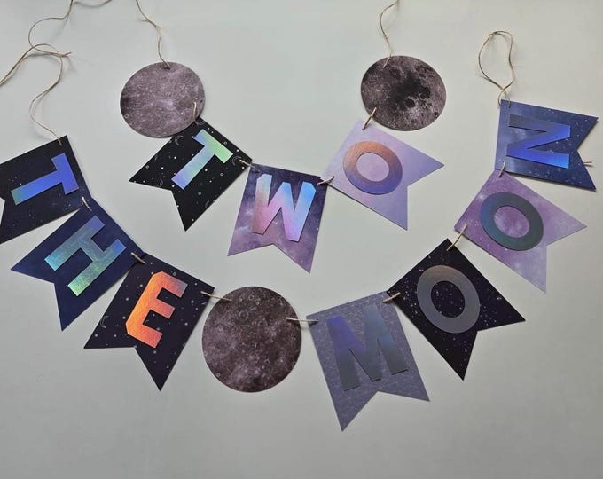Space banner, Moon banner, two the moon banner, moon birthday banner, space birthday banner, space birthday party banner, outer space party
