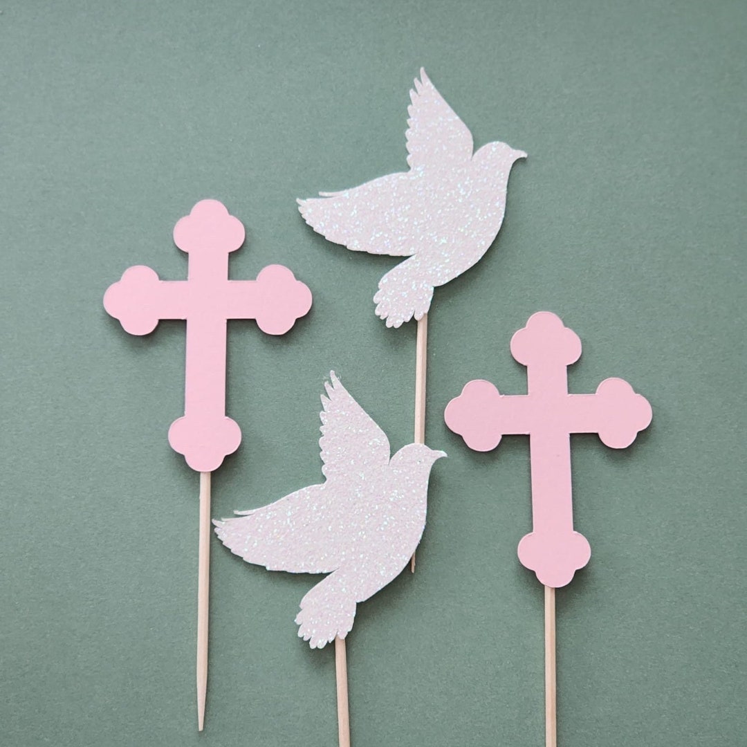 Dove Cupcake Toppers Cross Toppers Christening Cupcake Etsy