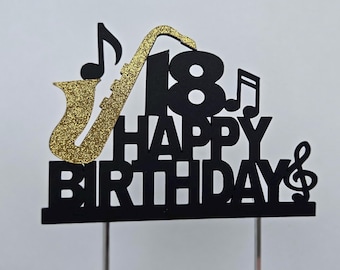 Saxophone Birthday Cake Topper: Music Player, Customizable Colors