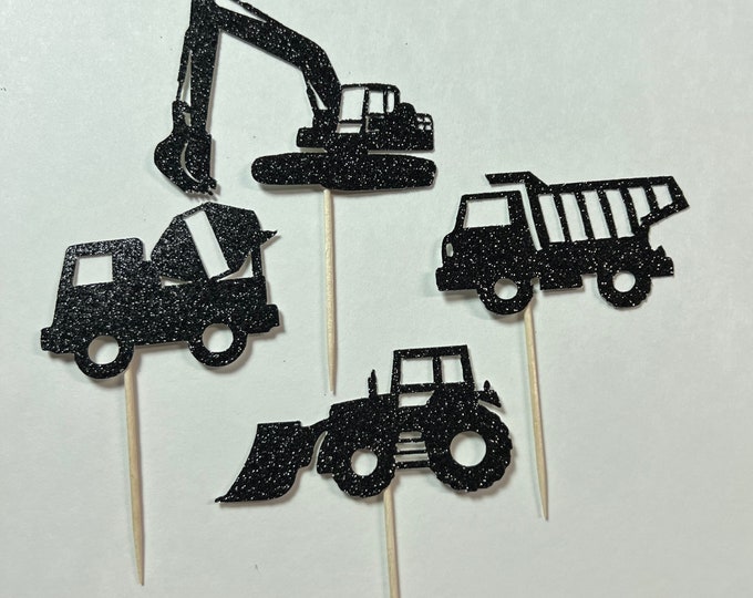 Construction cupcake toppers, construction cake toppers, excavator cupcake toppers, excavator toppers, excavator toppers, set of 12