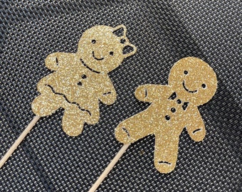 Christmas Gingerbread Gender Reveal Cupcake Toppers (Set of 12)