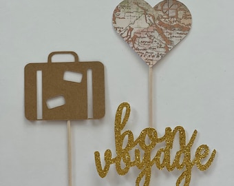 Travel Cupcake Toppers: Bon Voyage Party Decorations (Set of 12)