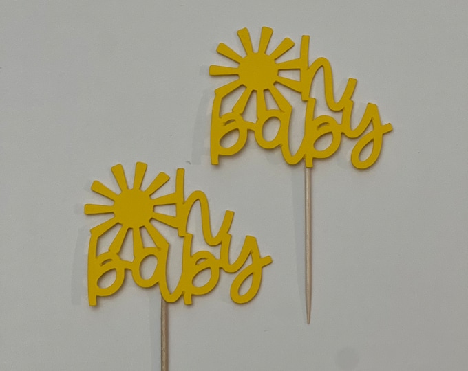 Baby shower cupcake toppers, oh baby cupcake toppers, sun baby toppers, sun baby shower toppers, sunshine cupcake toppers, set of 12 toppers
