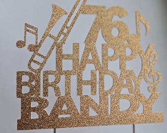 Trombone Birthday Cake Topper: Music Theme, Personalized