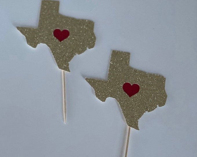 Texas cupcake toppers, love Texas cupcake toppers, heart Texas cupcake toppers, patriotic cupcake toppers, Texas toppers, set of 12
