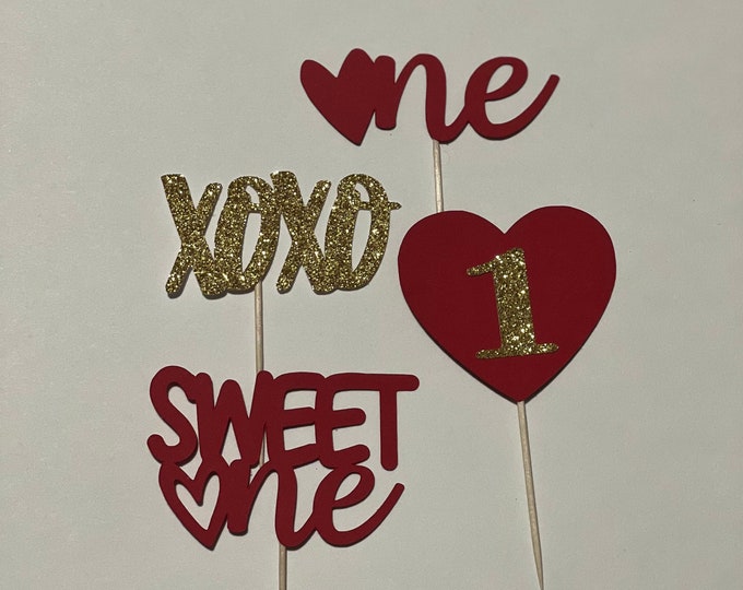 Valentines first birthday cupcake toppers, Valentines First birthday confetti, First birthday cupcake toppers, heart cupcake topper, one