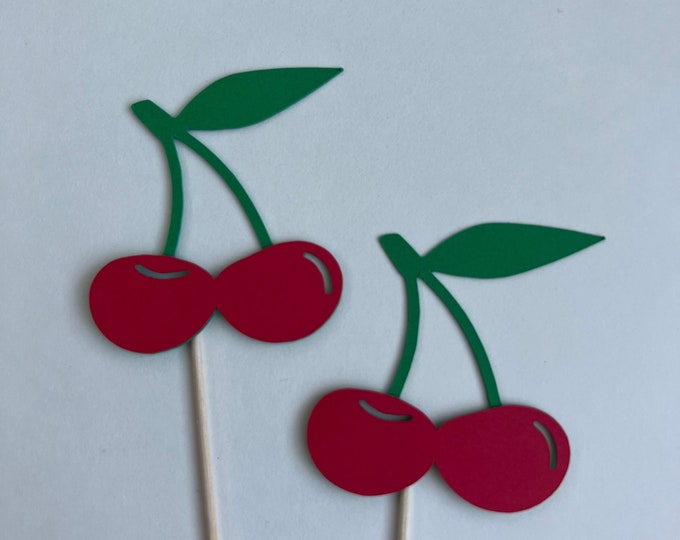 Cherry cupcake toppers, Cherry toppers, cherries cupcake toppers, sweet one cupcake toppers, set of 12