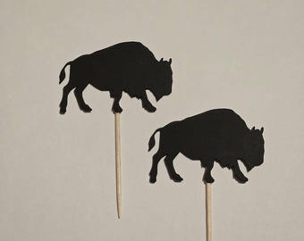 Bison Cupcake Toppers: Buffalo Party Decorations (Set of 12)
