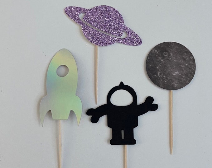 Space cupcake toppers, outer space cupcake toppers, space themed cupcake toppers, astronaut cupcake toppers, rocket ship cupcake toppers