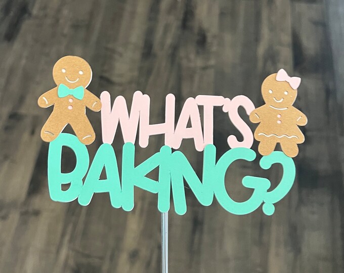 Christmas gender reveal cake topper, gingerbread man gender reveal cake topper, whats baking cake topper, gingerbread man topper