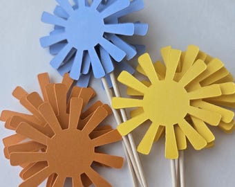 Sun Cupcake Toppers: Baby Shower Decorations, Set of 12