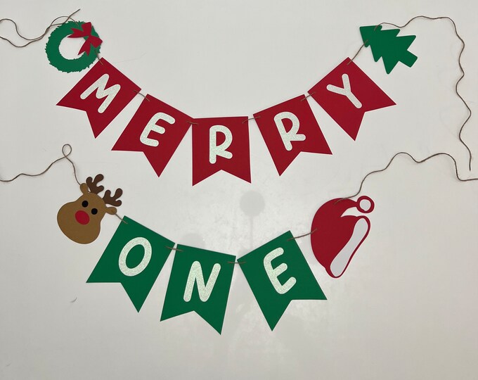 Christmas banner, merry Christmas banner, merry one banner, first birthday banner, Christmas first birthday banner