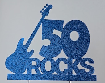 50 rocks cake topper, 50th birthday cake topper, rock and roll cake topper, guitar cake topper, electric guitar cake topper, guitar birthday
