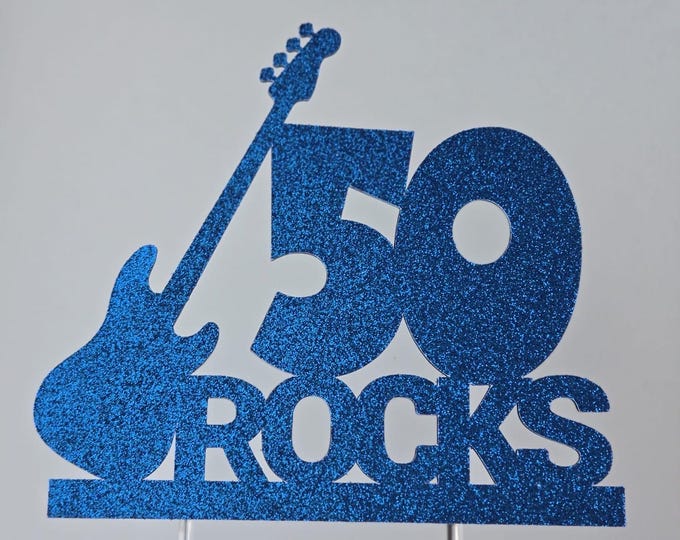 50 rocks cake topper, 50th birthday cake topper, rock and roll cake topper, guitar cake topper, electric guitar cake topper, guitar birthday