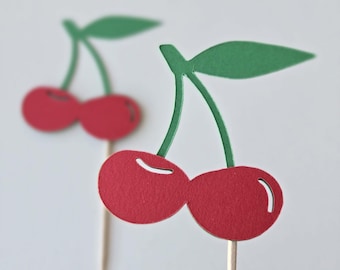 Cherry cupcake toppers, Cherry toppers, cherries cupcake toppers, sweet one cupcake toppers, set of 12