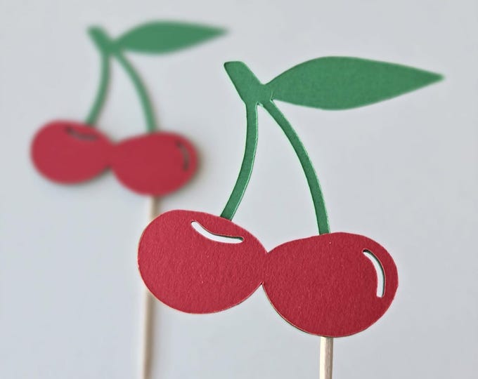 Cherry cupcake toppers, Cherry toppers, cherries cupcake toppers, sweet one cupcake toppers, set of 12