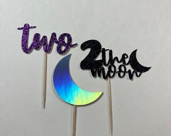 Space Cupcake Toppers: 'Two the Moon' Party Decor