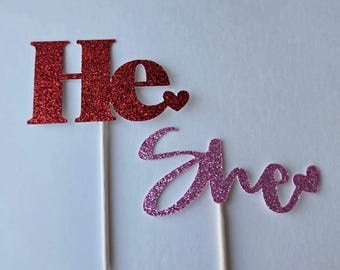 Valentine's Gender Reveal Cupcake Toppers - Set of 12