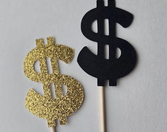 Dollar Sign Cupcake Toppers - Set of 12