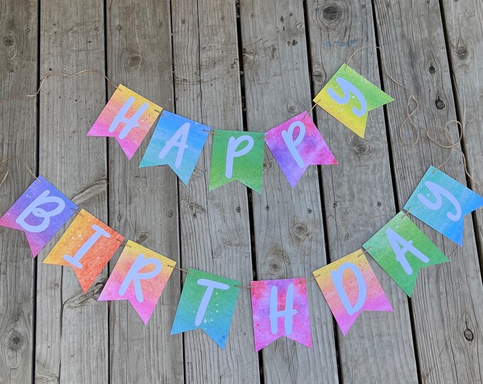 Watercolor banner, Colorful banner, rainbow banner, rainbow birthday banner, colorful hanging banner, watercolor birthday banner
