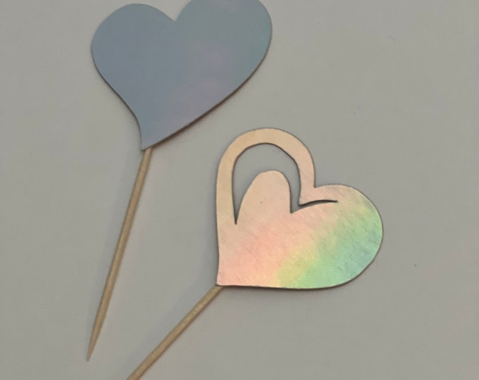 Heart cupcake topper, heart cut outs, holographic hearts, heart shaped cupcake toppers, set of 12