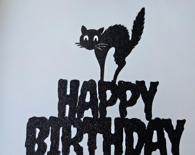 Halloween Black Cat Cake Topper: Spooky Birthday Party Decor