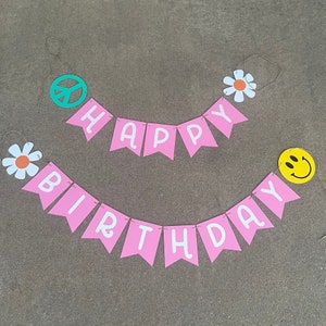 Pink banner, groovy birthday banner, peace banner, happy face banner, Daisy banner, two groovy banner, groovy banner, smiley banner