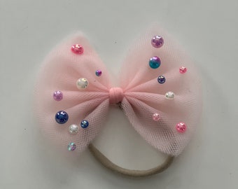 Pretty baby headband, Tulle headband, Pearl headband, Pretty bow headband, elegant bow headband, elegant baby bow headband, baby headband