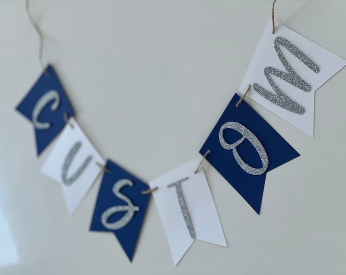 White and blue banner, blue ombré banner, navy blue banner, blue custom banner, ombré blue birthday banner, blue banner, blue shade banner