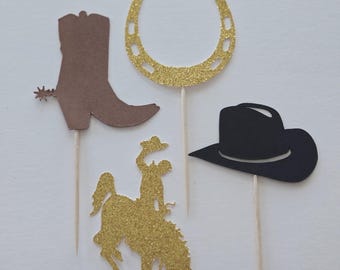 Cowboy Cupcake Toppers: Rodeo Party Decorations, Set of 12
