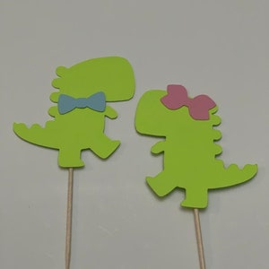 Gender reveal cupcake toppers, bow gender reveal cupcake toppers, pink or blue cupcake toppers, dinosaur gender reveal cupcake toppers