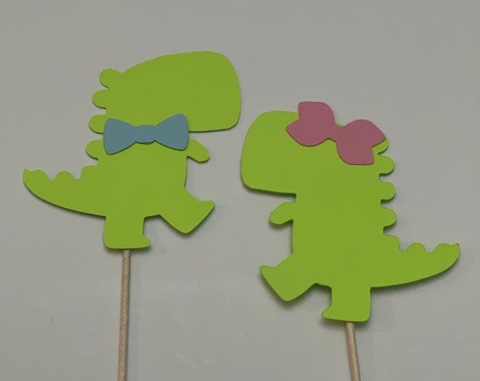 Gender reveal cupcake toppers, bow gender reveal cupcake toppers, pink or blue cupcake toppers, dinosaur gender reveal cupcake toppers