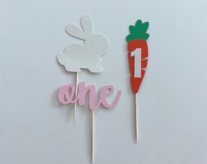 Easter birthday cupcake toppers, Easter cupcake toppers, Easter toppers, bunny cucpake toppers, first birthday cupcake toppers