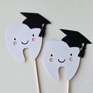 Dental Graduation Cupcake Toppers: Tooth with Graduation Cap, Set of 12