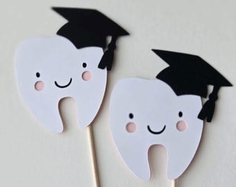 Dental Graduation Cupcake Toppers: Tooth with Graduation Cap, Set of 12