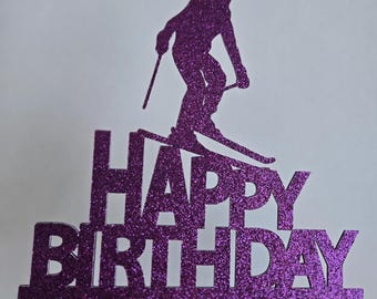 Ski Birthday Cake Topper: Handcrafted Card Stock