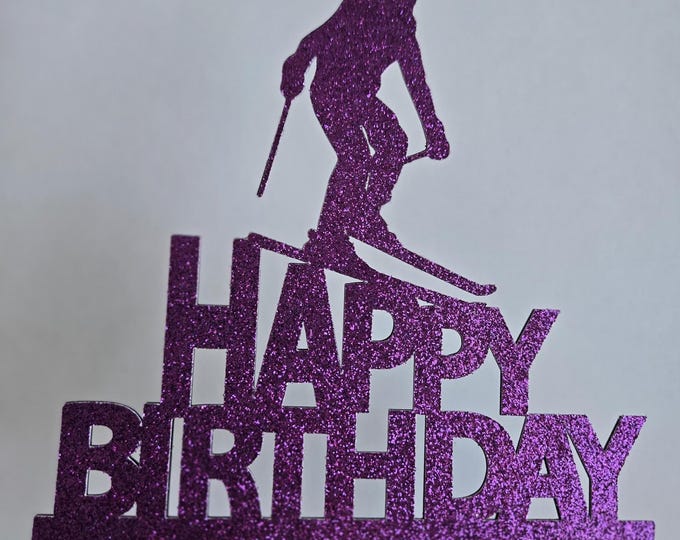Ski Birthday Cake Topper: Handcrafted Card Stock