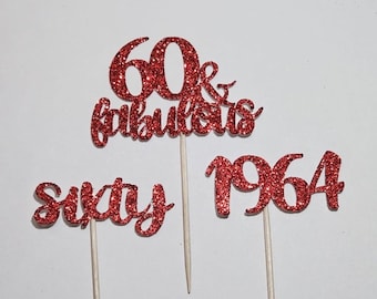 60th Birthday Cupcake Toppers: Glitter Celebration, Set of 12