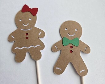 Christmas Gingerbread Gender Reveal Cupcake Toppers - Set of 12