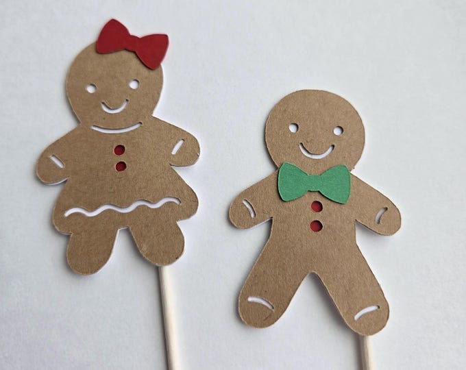 Christmas Gingerbread Gender Reveal Cupcake Toppers - Set of 12