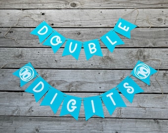 Double Digits banner, double digits birthday banner, tenth birthday banner, 10th birthday banner, 10th birthday party decorations