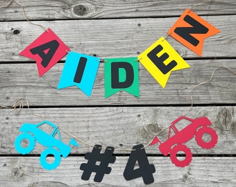 Truck birthday banner, monster truck banner, monster truck birthday banner, monster truck party decorations, monster truck happy birthday