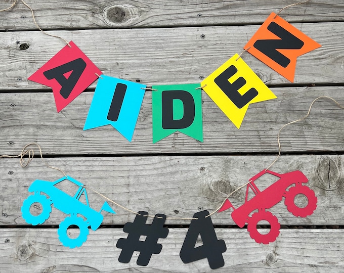 Truck birthday banner, monster truck banner, monster truck birthday banner, monster truck party decorations, monster truck happy birthday