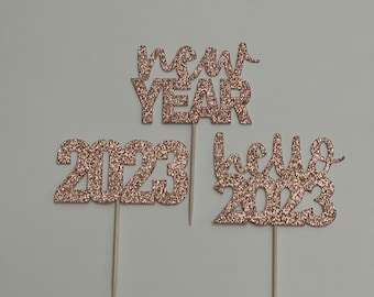 2025 New Year Cupcake Toppers: Glitter Cardstock, Set of 12
