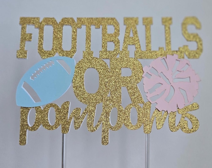 Football or Pom Poms Gender Reveal Cake Topper