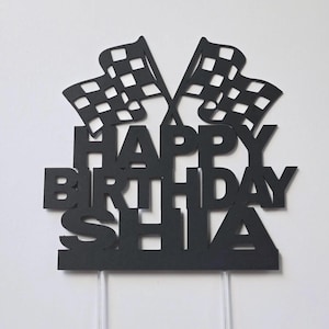 Adorno para tarta de cumpleaños con banderas de carreras: decoración para fiesta de meta